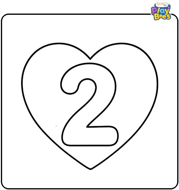 Number 2 in a Heart Coloring Page Number 2 in a Heart Coloring Page