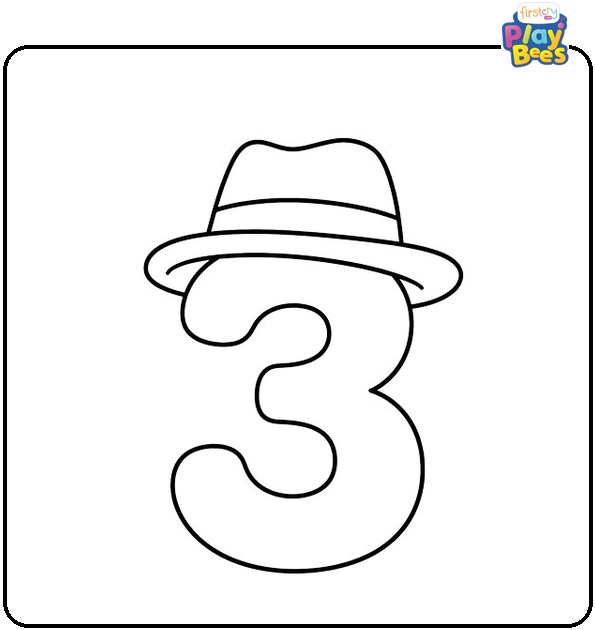 Number 3 with a Hat Coloring Page