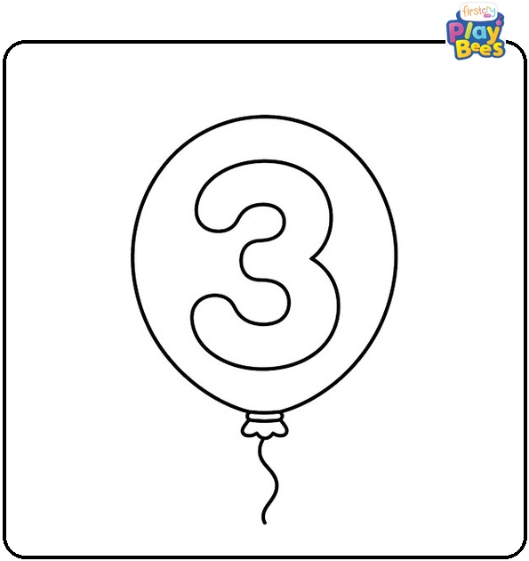 Number 3 in a Balloon Coloring Page