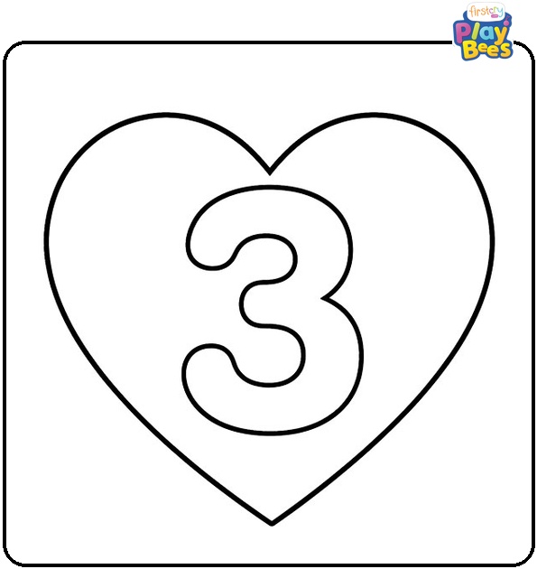 Number 3 in a Heart Coloring Page