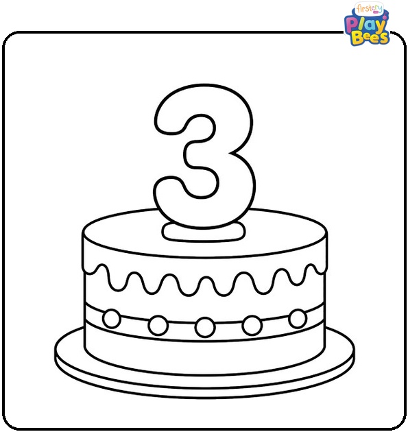Number 3 on a Birthday Cake Coloring Page
