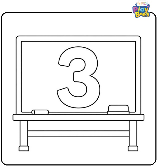 Number 3 on a Chalkboard Coloring Page