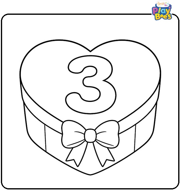 Number 3 on a Heart Box Coloring Page