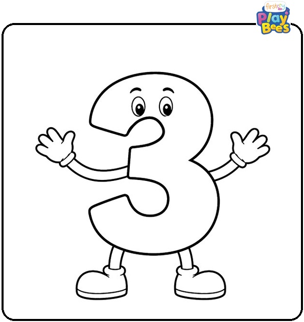Number 3 with Arms and Legs Coloring Page