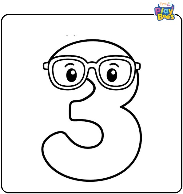 Number 3 with Glasses Coloring Page