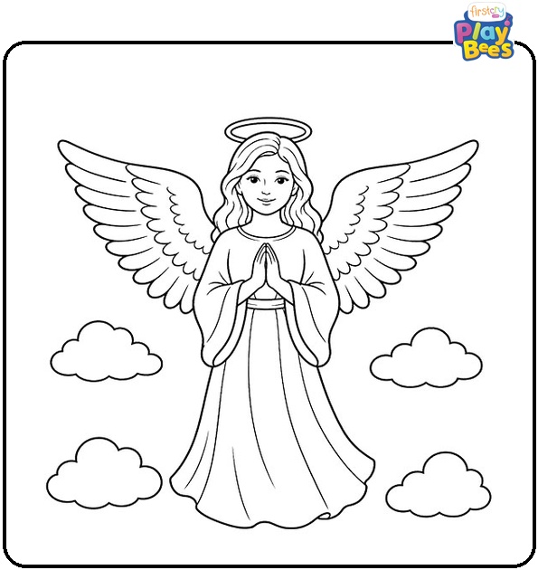 Peaceful Smiling Angel Coloring Page Peaceful Smiling Angel Coloring Page