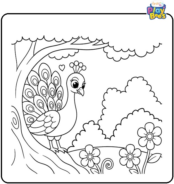 Peacock Peeking Behind Tree Coloring Page Peacock Peeking Behind Tree Coloring Page