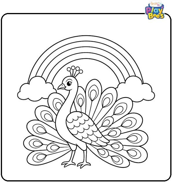 Peacock and Rainbow Coloring Page Peacock and Rainbow Coloring Page
