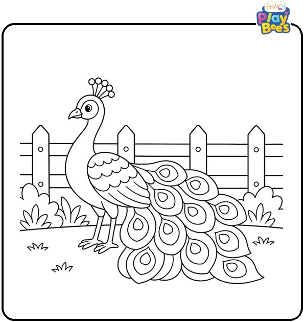 Peacock by Farm Fence Coloring Page Peacock by Farm Fence Coloring Page