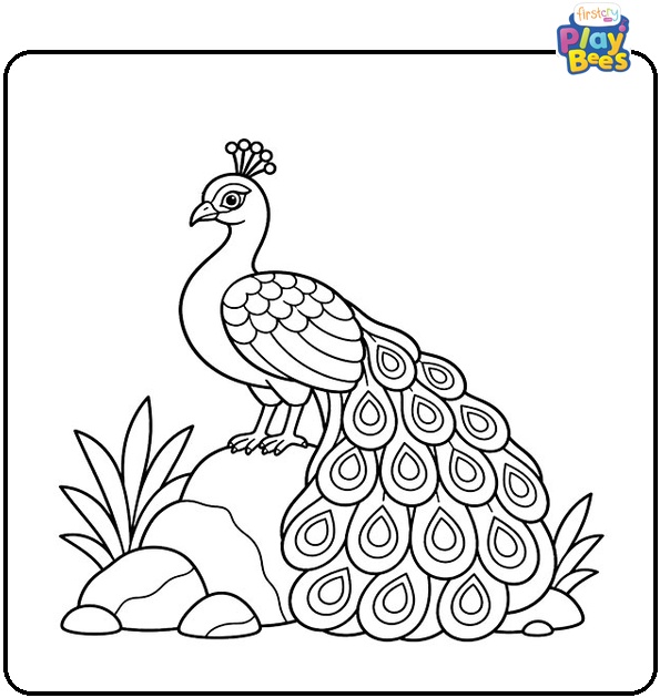 Peacock by Rock Coloring Page Peacock by Rock Coloring Page