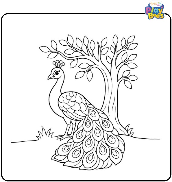 Peacock by Tree Coloring Page Peacock by Tree Coloring Page