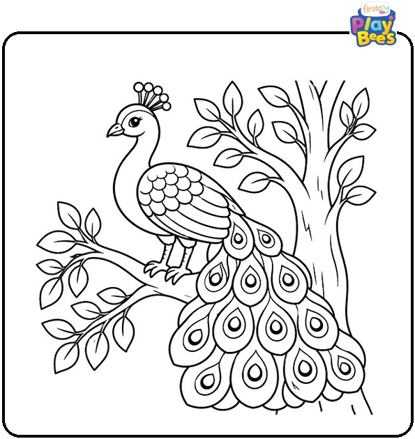 Peacock in Tree Coloring Page Peacock in Tree Coloring Page
