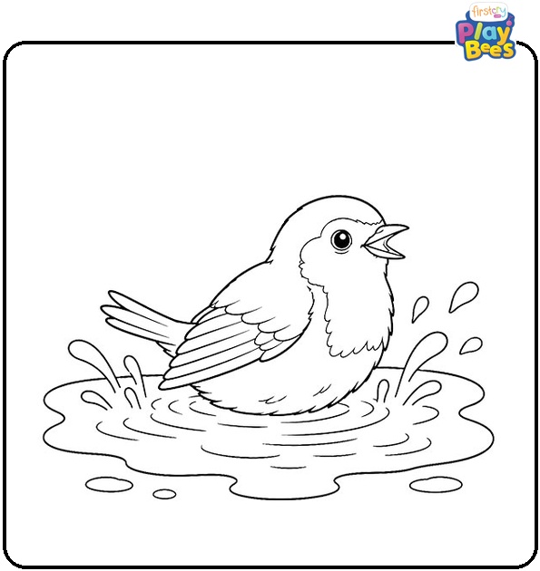 Robin Bathing in Rain Puddle Coloring Page