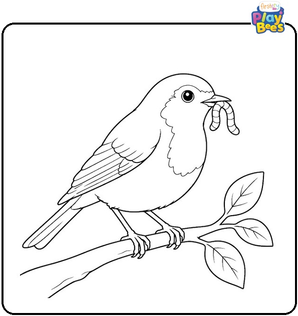 Robin Holding a Worm Coloring Page