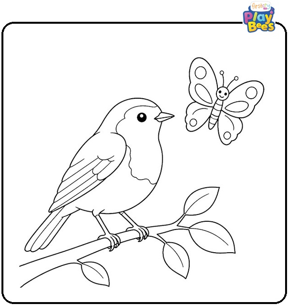 Robin and Butterfly Coloring Page