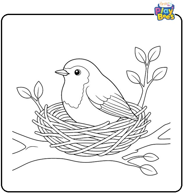 Robin in Nest Coloring Page