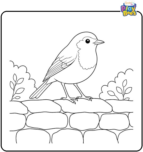 Robin on Stone Wall Coloring Page
