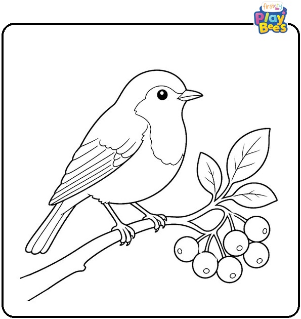 Robin with Berries Coloring Page