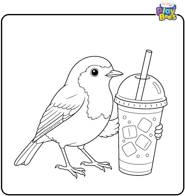 Robin with Cold Drink Coloring Page
