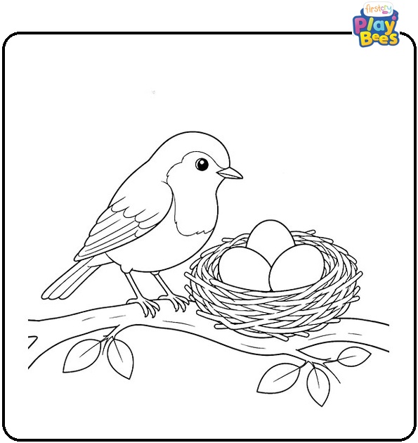 Robin with Eggs Coloring Page