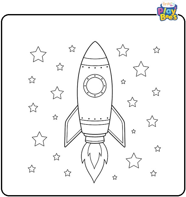 Rocket Flying Among the Stars Coloring Page Rocket Flying Among the Stars Coloring Page