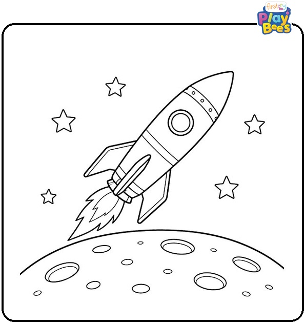 Rocket Flying Over the Moon Coloring Page Rocket Flying Over the Moon Coloring Page
