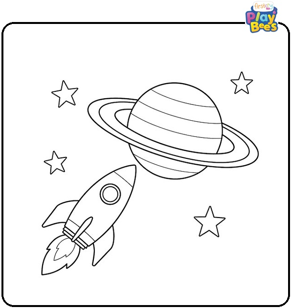 Rocket Near Saturn Coloring Page Rocket Near Saturn Coloring Page
