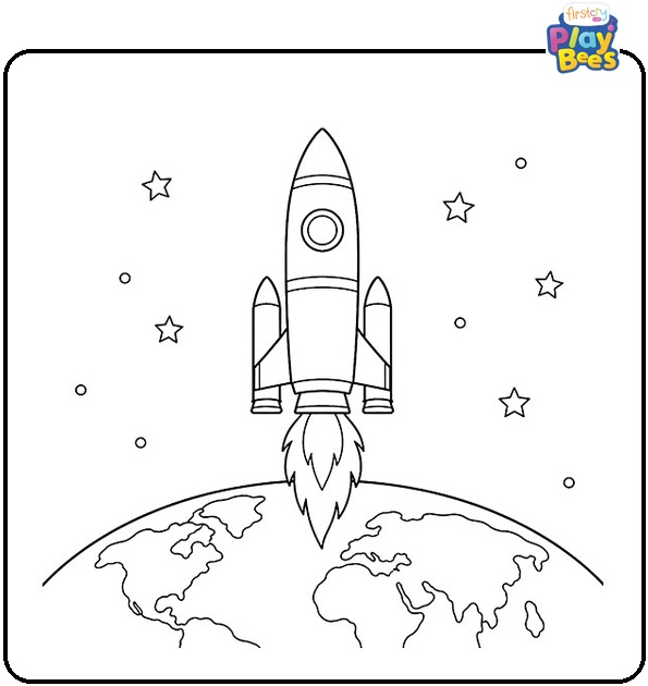 Rocket Taking Off from Earth Coloring Page Rocket Taking Off from Earth Coloring Page