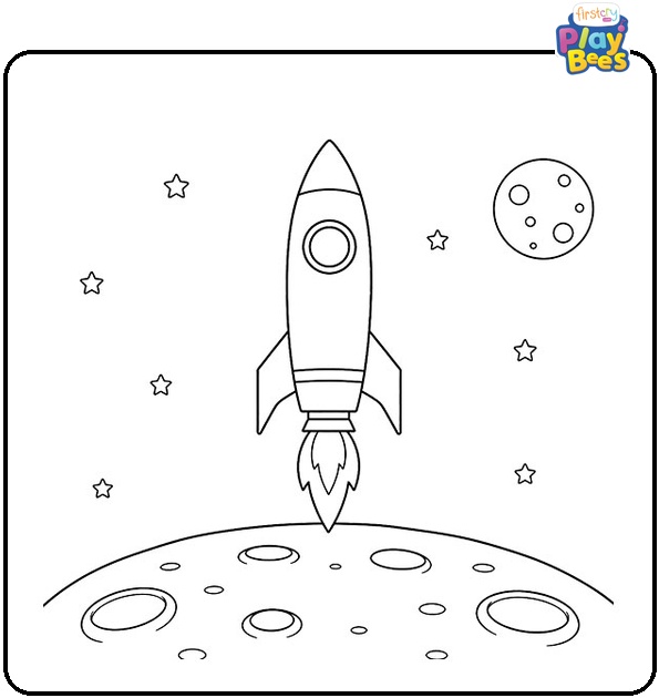 Rocket Taking Off from the Moon Coloring Page Rocket Taking Off from the Moon Coloring Page