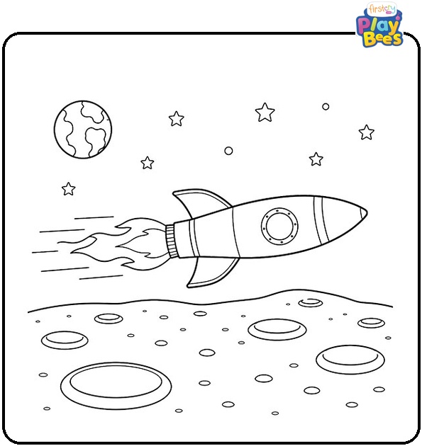 Rocket Traveling Across the Moon Coloring Page Rocket Traveling Across the Moon Coloring Page