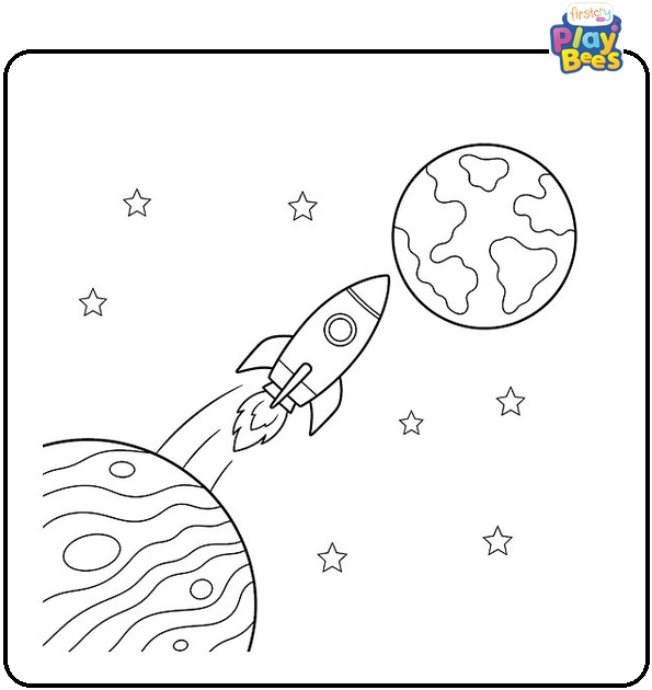 Rocket Traveling Between Planets Coloring Page Rocket Traveling Between Planets Coloring Page