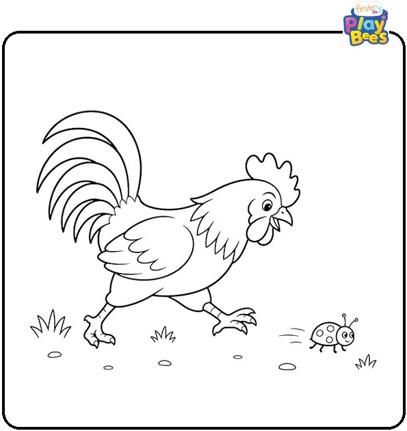 Rooster Chasing Bug Coloring Page Rooster Chasing Bug Coloring Page