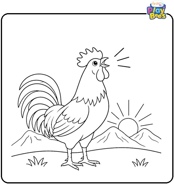 Rooster Crowing at Sunrise Coloring Page Rooster Crowing at Sunrise Coloring Page