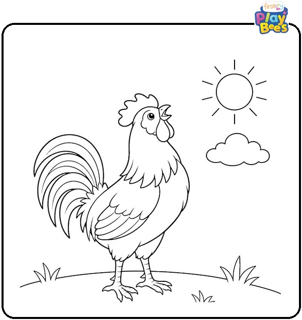 Rooster Looking Up at Sky Coloring Page Rooster Looking Up at Sky Coloring Page
