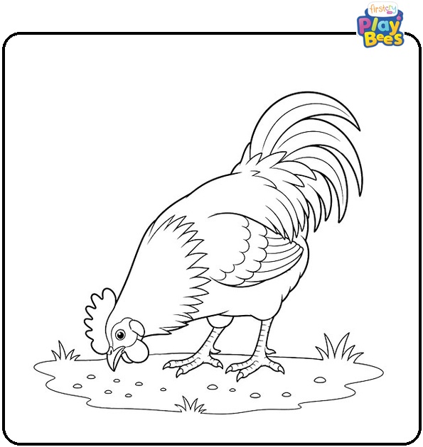 Rooster Pecking at Ground Coloring Page Rooster Pecking at Ground Coloring Page
