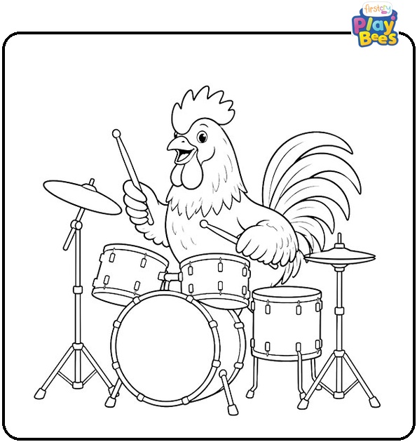 Rooster Playing Drums Coloring Page Rooster Playing Drums Coloring Page