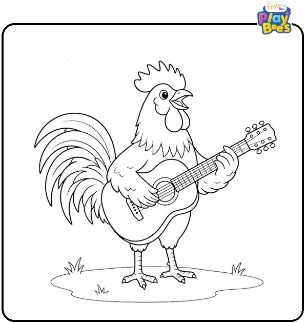 Rooster Playing Guitar Coloring Page Rooster Playing Guitar Coloring Page