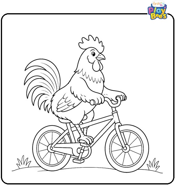 Rooster Riding a Bicycle Coloring Page Rooster Riding a Bicycle Coloring Page