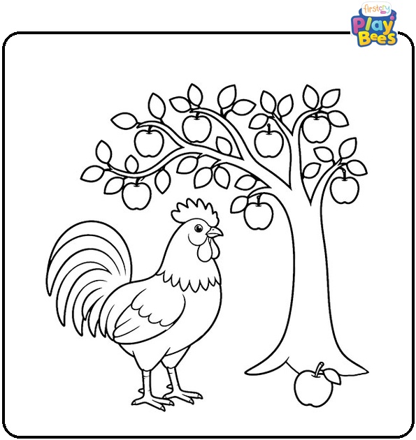 Rooster Under Apple Tree Coloring Page Rooster Under Apple Tree Coloring Page