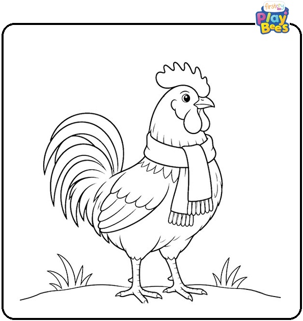 Rooster Wearing Scarf Coloring Page Rooster Wearing Scarf Coloring Page