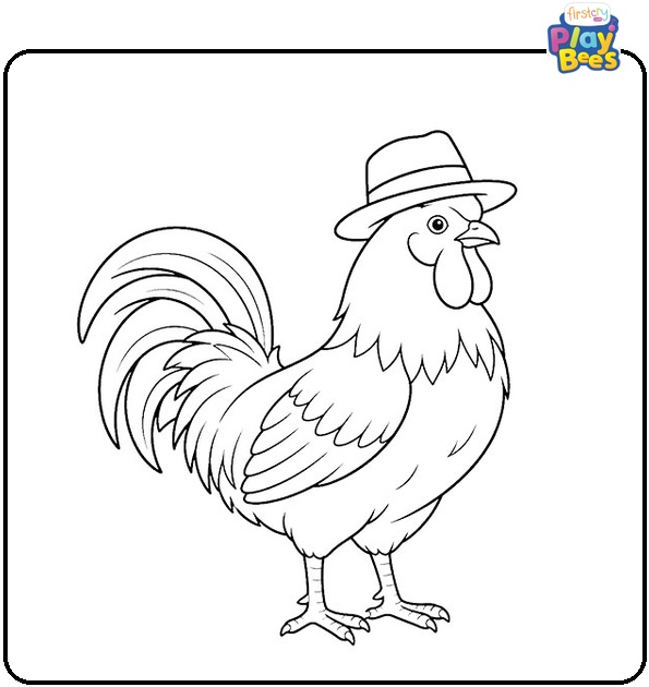 Rooster in Hat Coloring Page Rooster in Hat Coloring Page