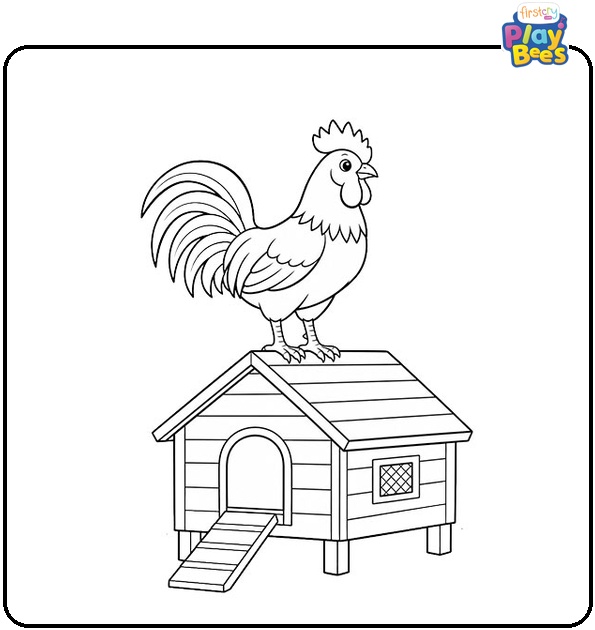 Rooster on Chicken House Coloring Page Rooster on Chicken House Coloring Page
