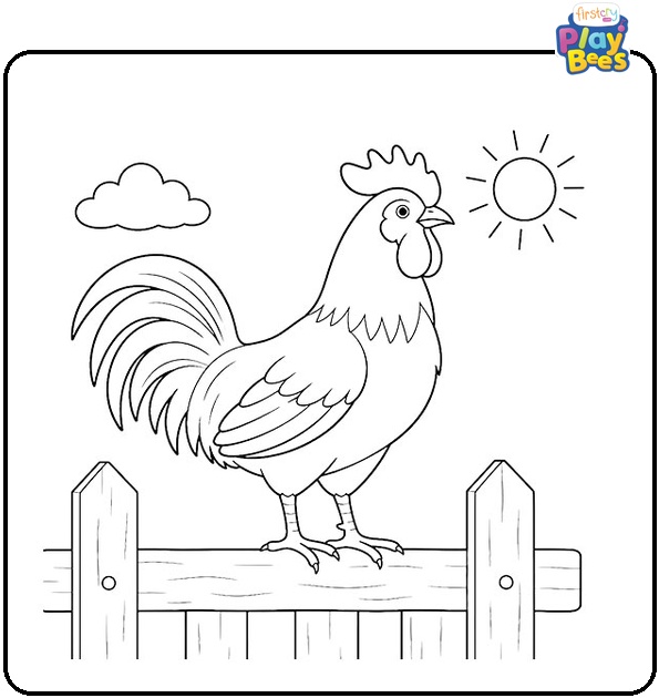 Rooster on Fence Coloring Page Rooster on Fence Coloring Page