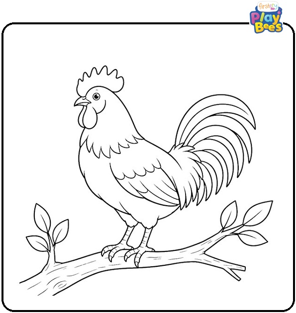 Rooster on Tree Branch Coloring Page Rooster on Tree Branch Coloring Page
