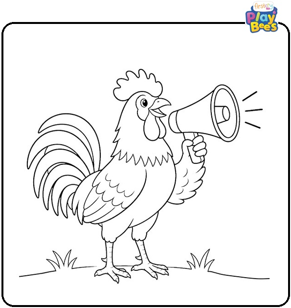 Rooster with Megaphone Coloring Page Rooster with Megaphone Coloring Page