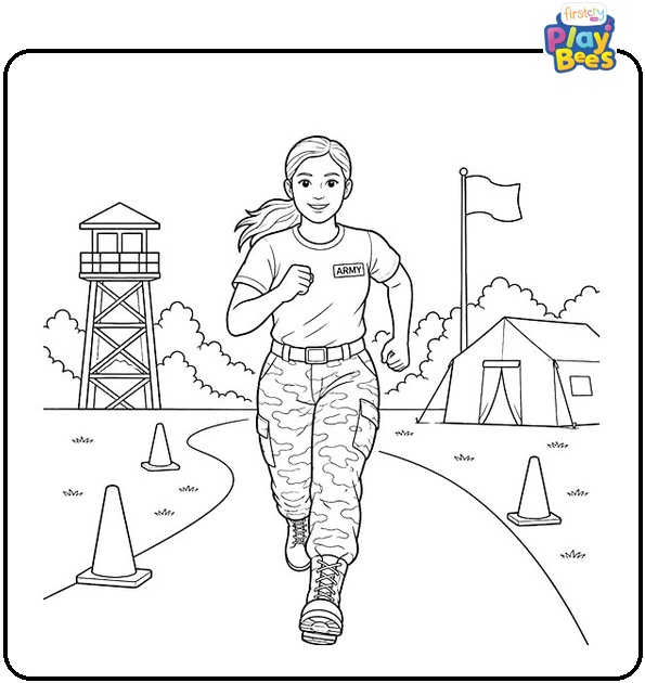 Running Female Soldier Coloring Page Running Female Soldier Coloring Page