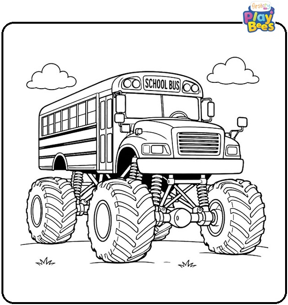 School Bus Monster Truck Coloring Page School Bus Monster Truck Coloring Page