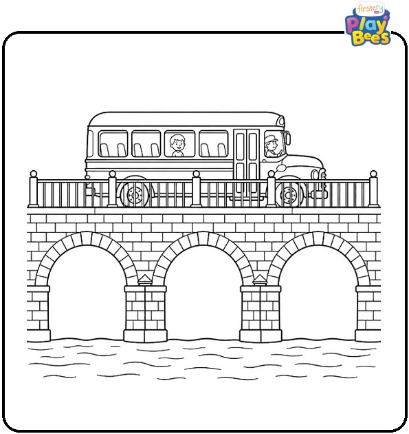 School Bus Over the River Coloring Page School Bus Over the River Coloring Page
