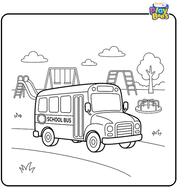 School Bus by Playground Coloring Page School Bus by Playground Coloring Page