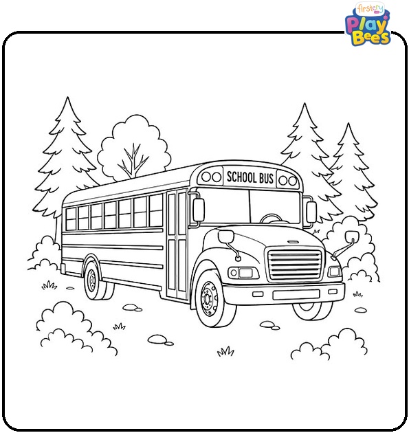 School Bus in the Forest Coloring Page School Bus in the Forest Coloring Page